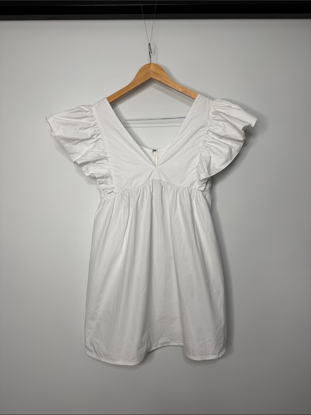 Maeve Anthropologie White Ruffled V-Neck Mini Dress XS